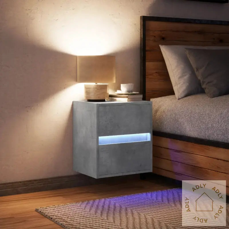 Vegghengt Nattbord Med Led-Lys Betonggrå