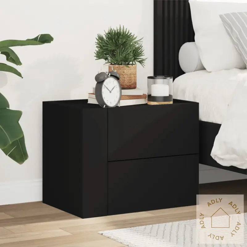 Veggmontert Nattbord Svart 45X30X35 Cm