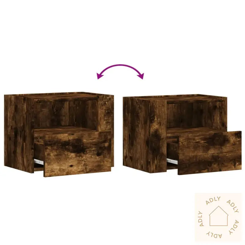 Veggmonterte Nattbord 2 Stk Røkt Eik 45X30X35 Cm