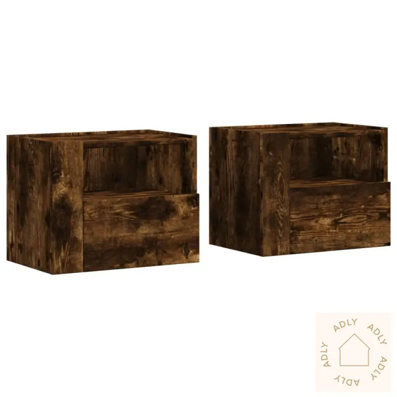 Veggmonterte Nattbord 2 Stk Røkt Eik 45X30X35 Cm