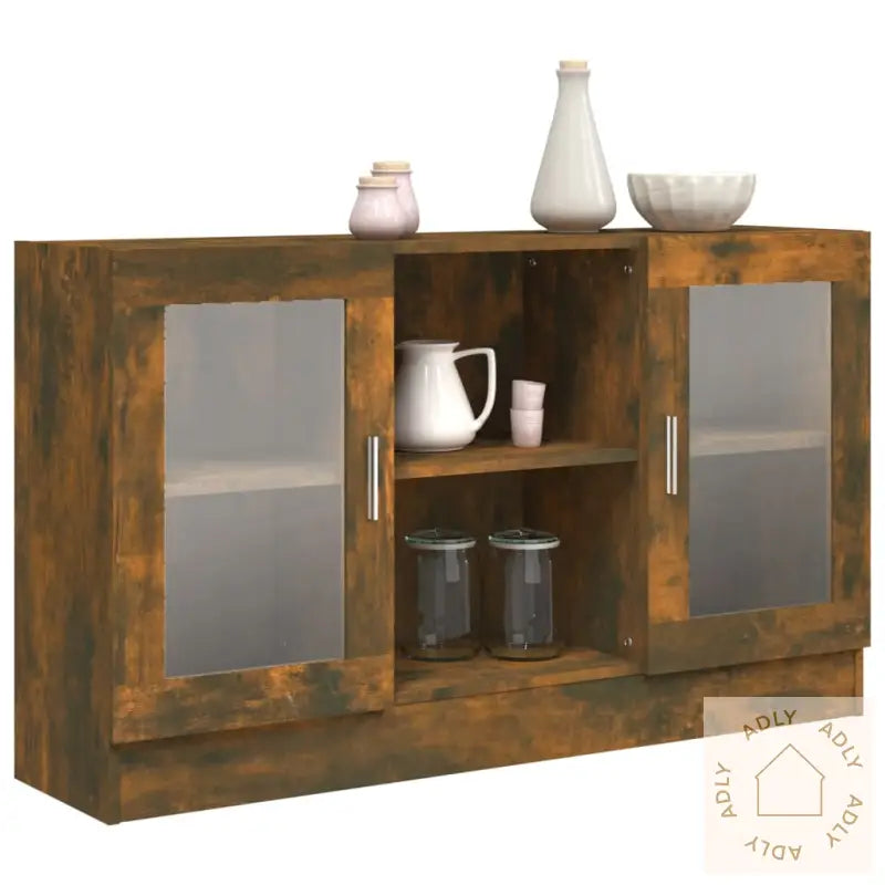 Vitrineskap Røkt Eik 120X30,5X70 Cm Konstruert Tre