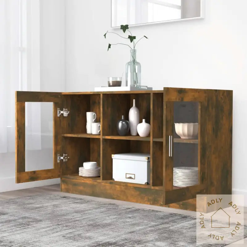 Vitrineskap Røkt Eik 120X30,5X70 Cm Konstruert Tre