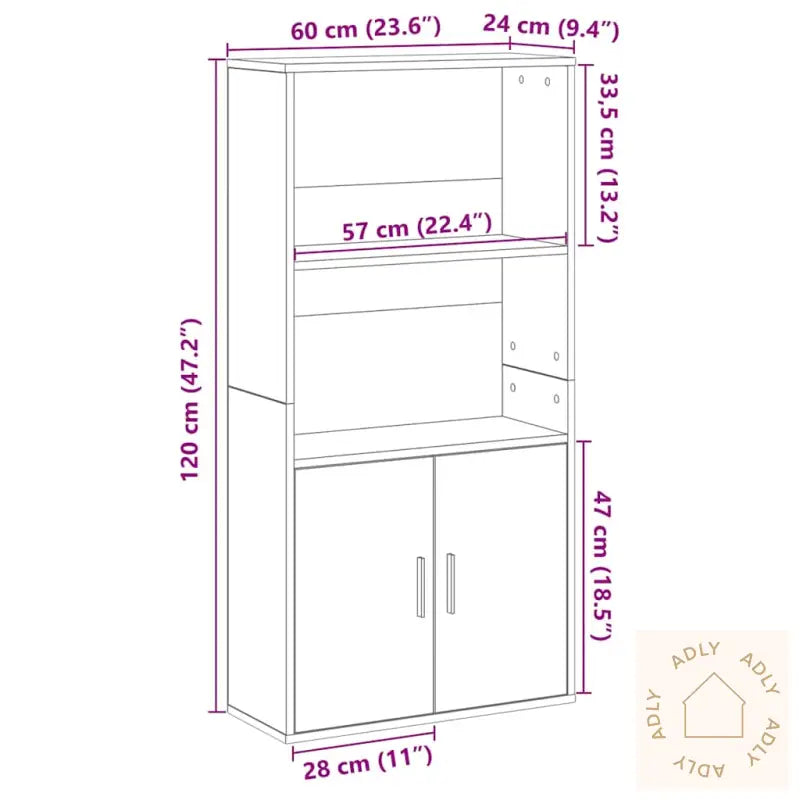 Bokhylle Hvit 60X24X120 Cm Konstruert Tre
