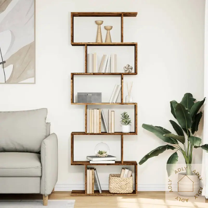 Romdeler Bokhylle 6 Lag Gammelt Tre 70X24X193 Cm Konstruert Tre