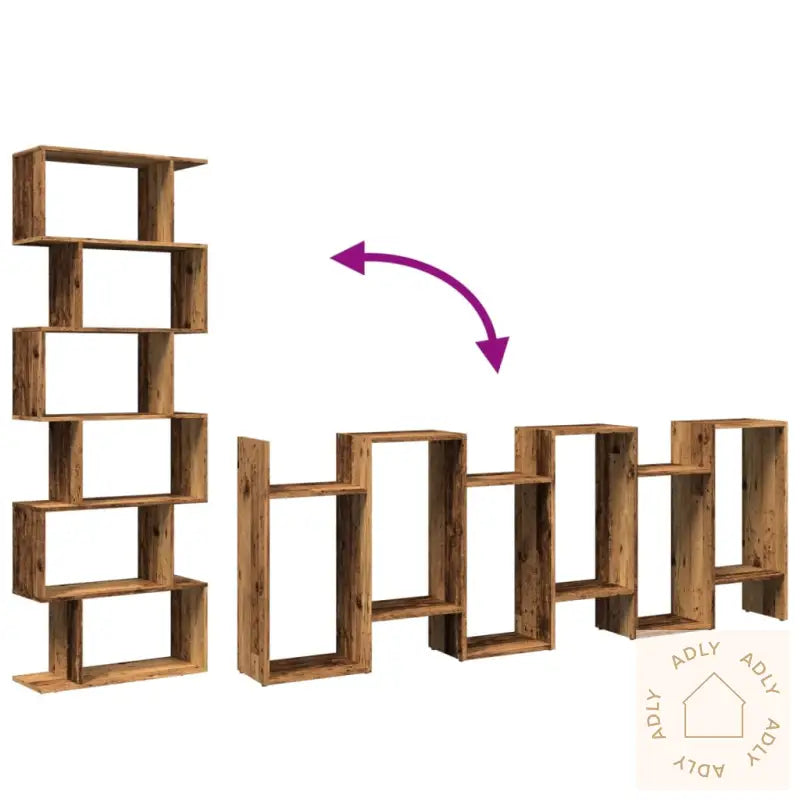 Romdeler Bokhylle 6 Lag Gammelt Tre 70X24X193 Cm Konstruert Tre