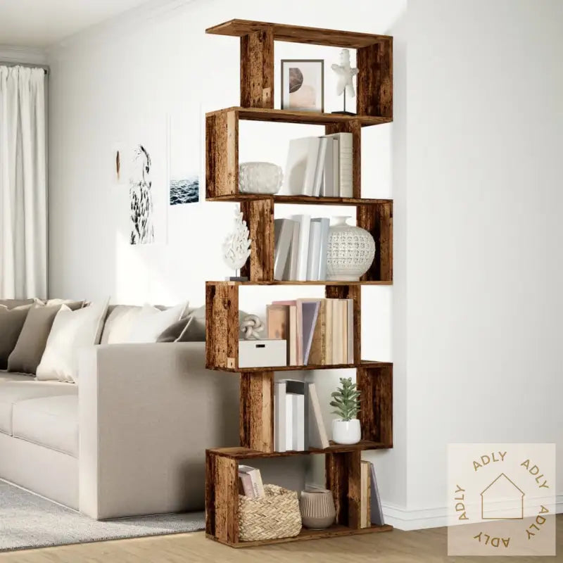 Romdeler Bokhylle 6 Lag Gammelt Tre 70X24X193 Cm Konstruert Tre
