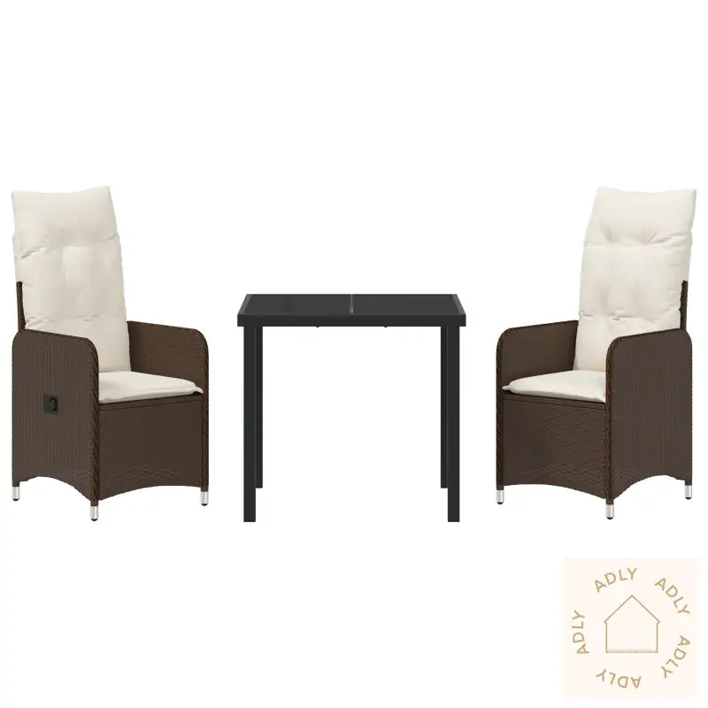 3 Delt Hage Spisebord Set Med Puter Brun Poly Rattan