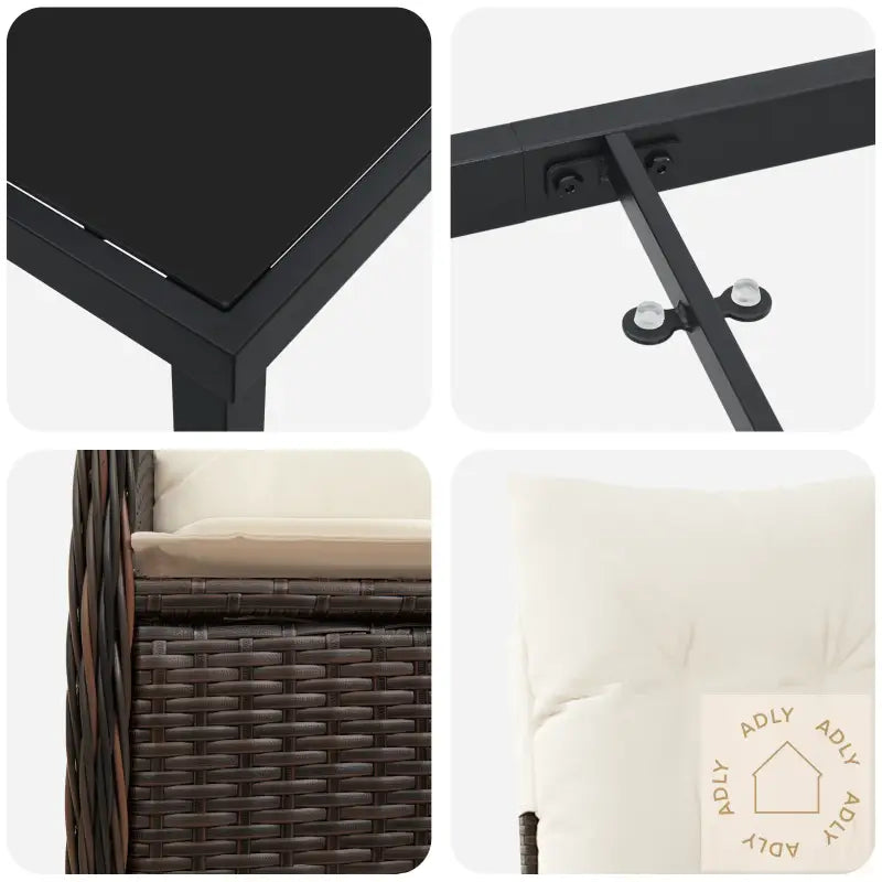 3 Delt Hage Spisebord Set Med Puter Brun Poly Rattan