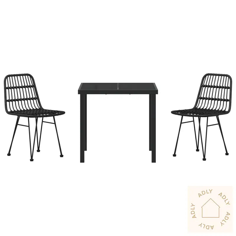 3-Delt Hage Spisesett Svart Poly Rattan