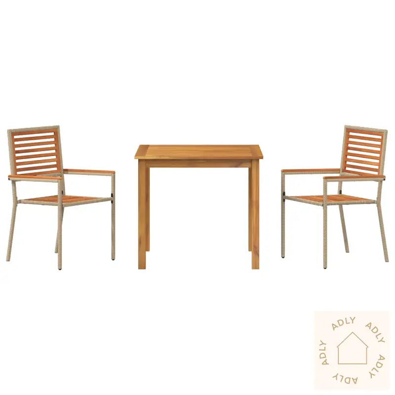 3-Delt Hagemiddagssett Beige Poly Rattan Akacia