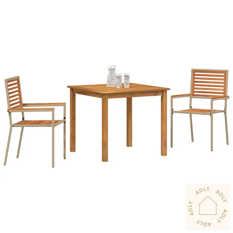3-Delt Hagemiddagssett Beige Poly Rattan Akacia
