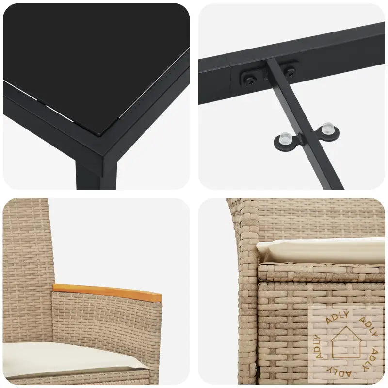 3 Delers Hage Spisebord Sett Med Puter Beige Poly Rattan