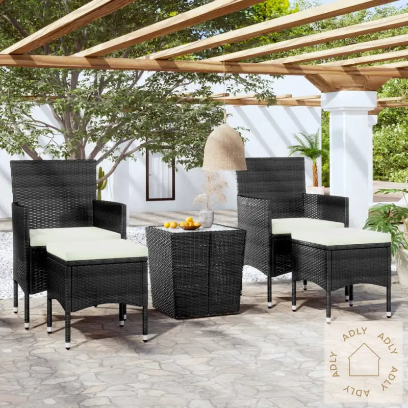 Hagebistrosett 5 Deler Polyrotting Og Herdet Glass Svart