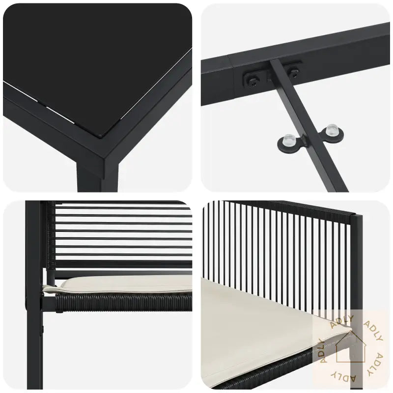 5 Delers Hage Spisesett Med Pude Svart Polyrotting