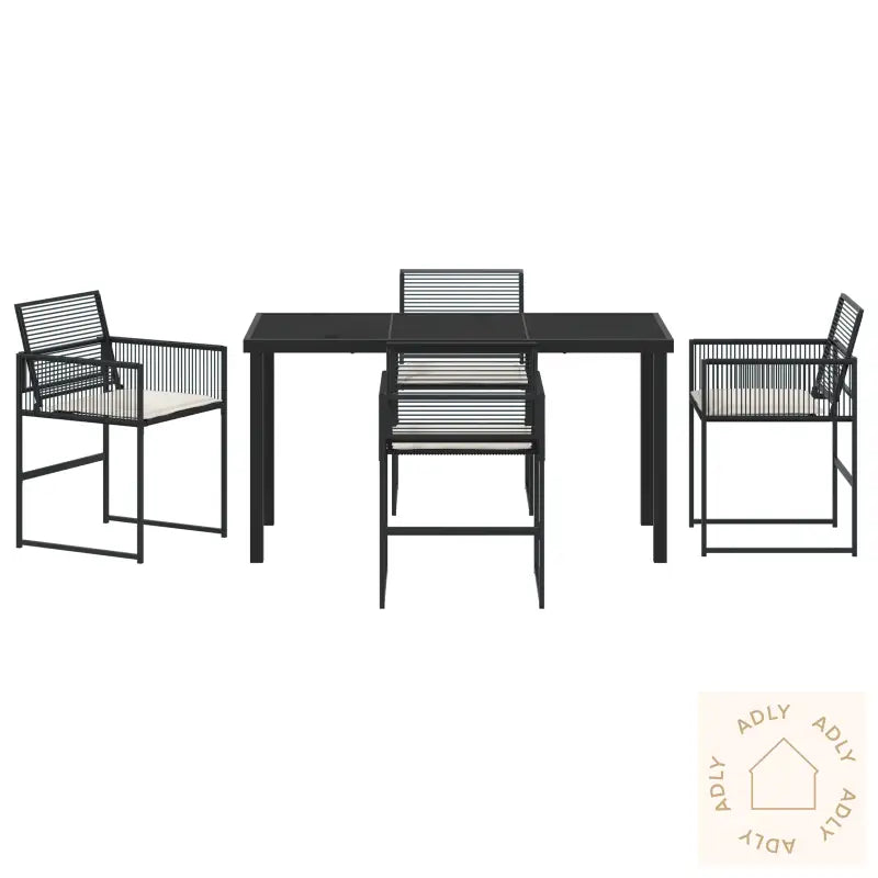 5 Delers Hage Spisesett Med Pude Svart Polyrotting