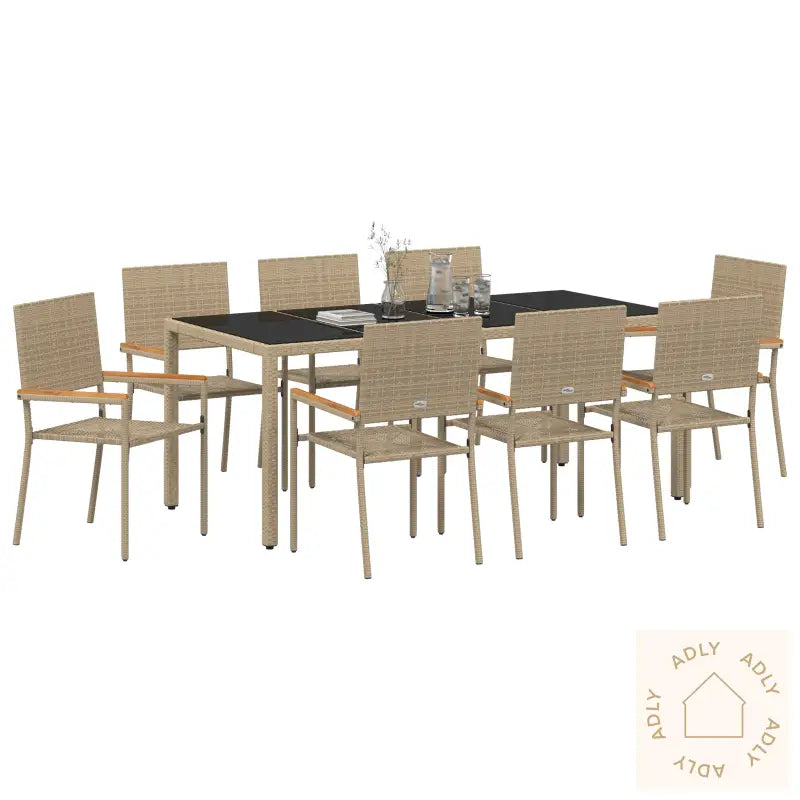 9 Stk Hagemøbelsett Beige Poly Rotting