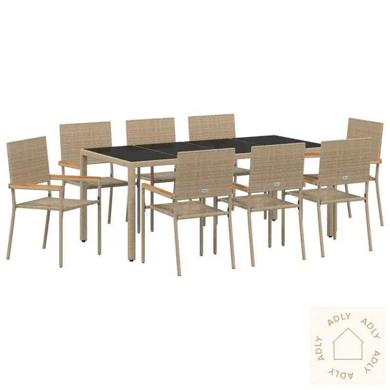 9 Stk Hagemøbelsett Beige Poly Rotting