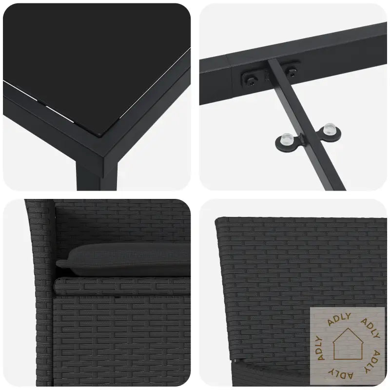 7 Delt Hage Spisestuebord Med Puter Svarte Poly Rattan