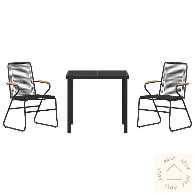 3-Delt Hage Spisebordsett Svart Pvc Rattan