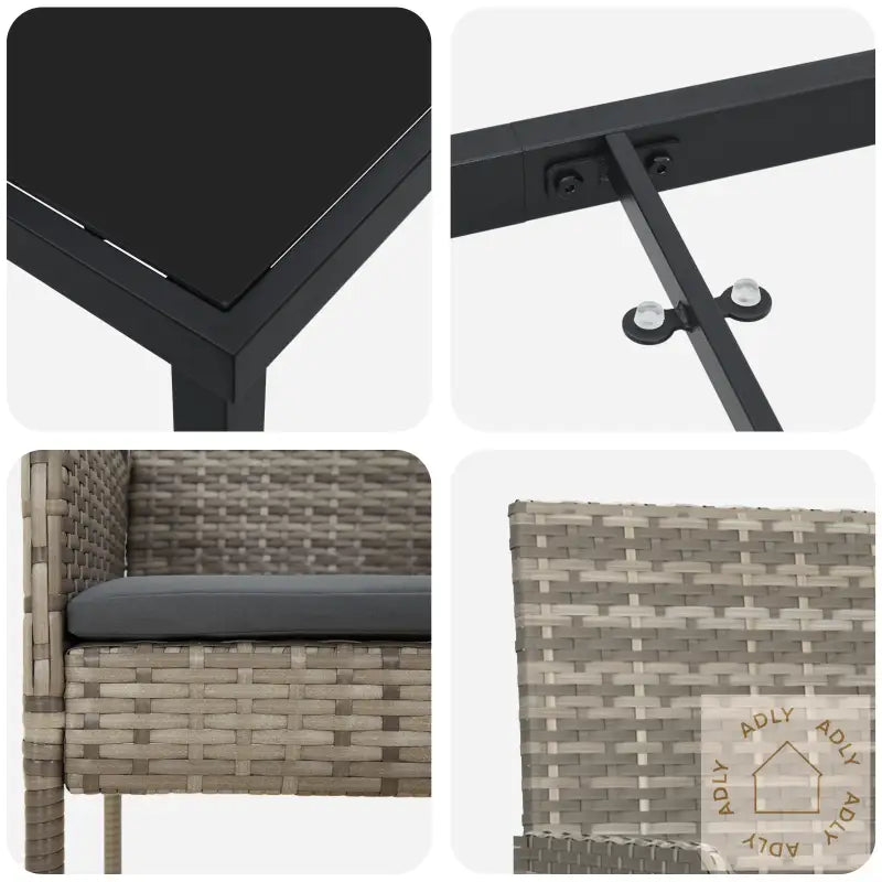 7-Delers Hage-Spiseoppsett Med Puter Grå Polyrotting