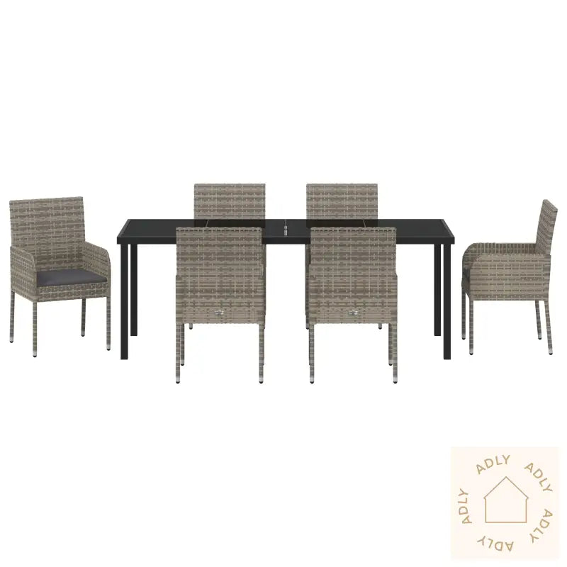 7-Delers Hage-Spiseoppsett Med Puter Grå Polyrotting