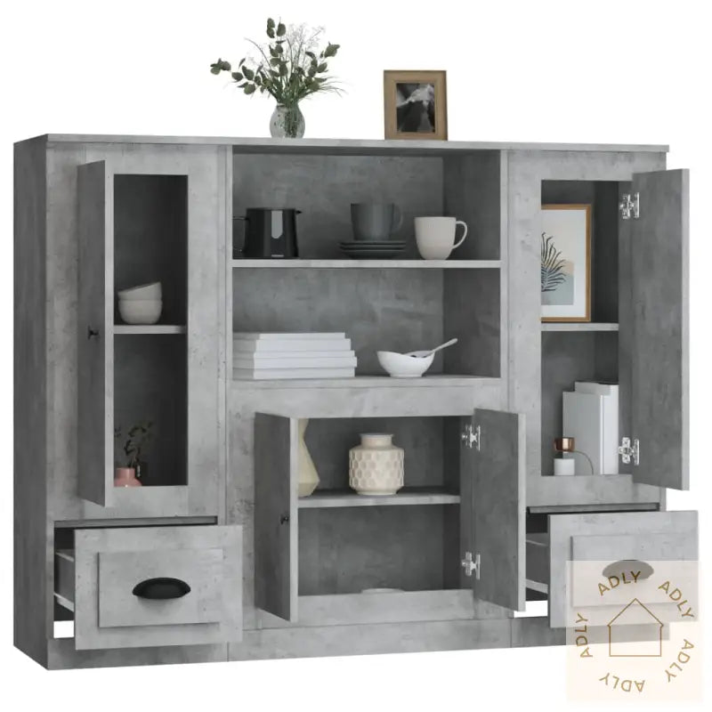Highboards 3 Stk Betonggrå Konstruert Tre