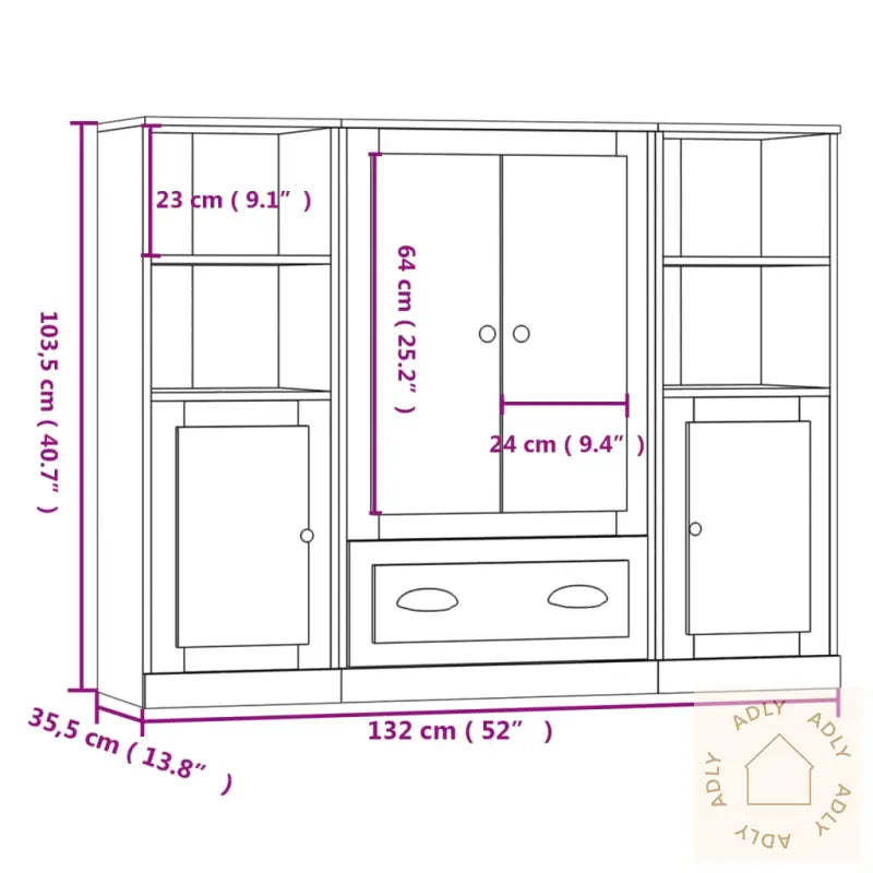 Highboards 3 Stk Hvit Konstruert Tre