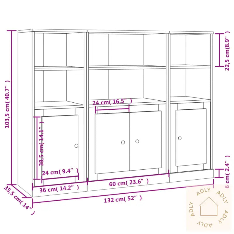 Highboards 3 Stk Svart Konstruert Tre