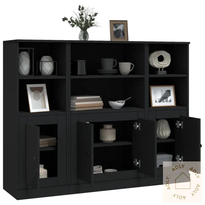 Highboards 3 Stk Svart Konstruert Tre