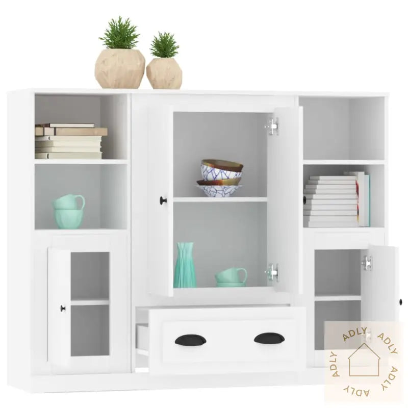 Highboards 3 Stk Hvit Konstruert Tre