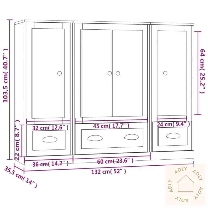 Highboards 3 Stk Hvit Konstruert Tre