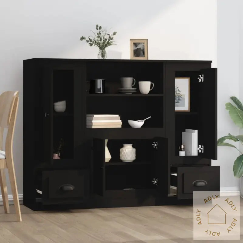 Highboards 3 Stk Svart Konstruert Tre