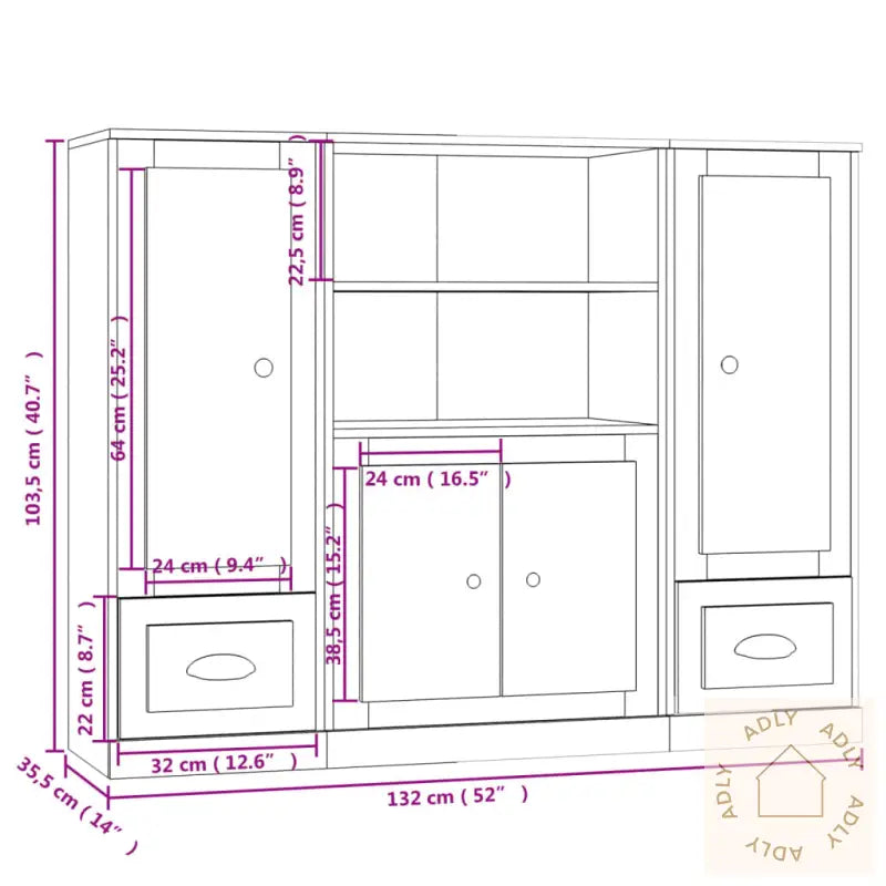 Highboards 3 Stk Svart Konstruert Tre