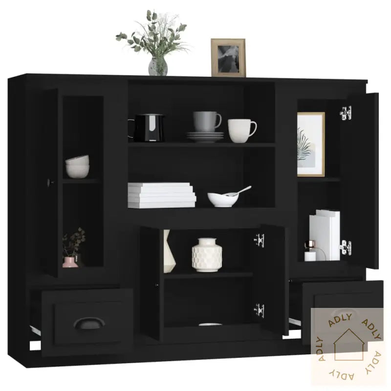 Highboards 3 Stk Svart Konstruert Tre