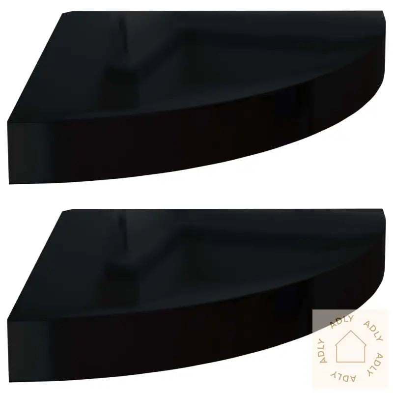 Flytende Vegghyller 2 Stk Høyglans Svart 25X25X3,8 Cm Mdf
