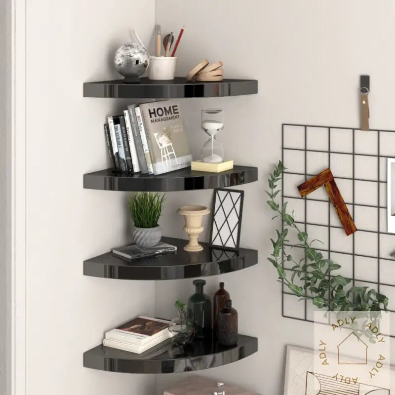 Flytende Vegghyller 4 Stk Høyglans Svart 35X35X3,8 Cm Mdf