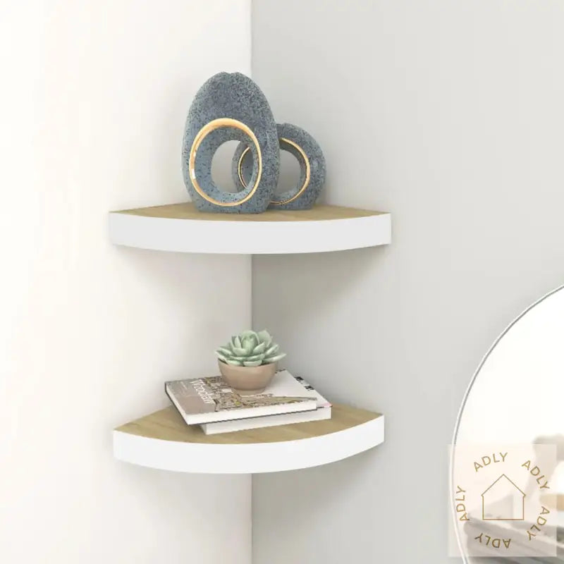 Hjørnehyller Vegghengt 2 Stk Eik Og Hvit 35X35X3,8 Cm Mdf