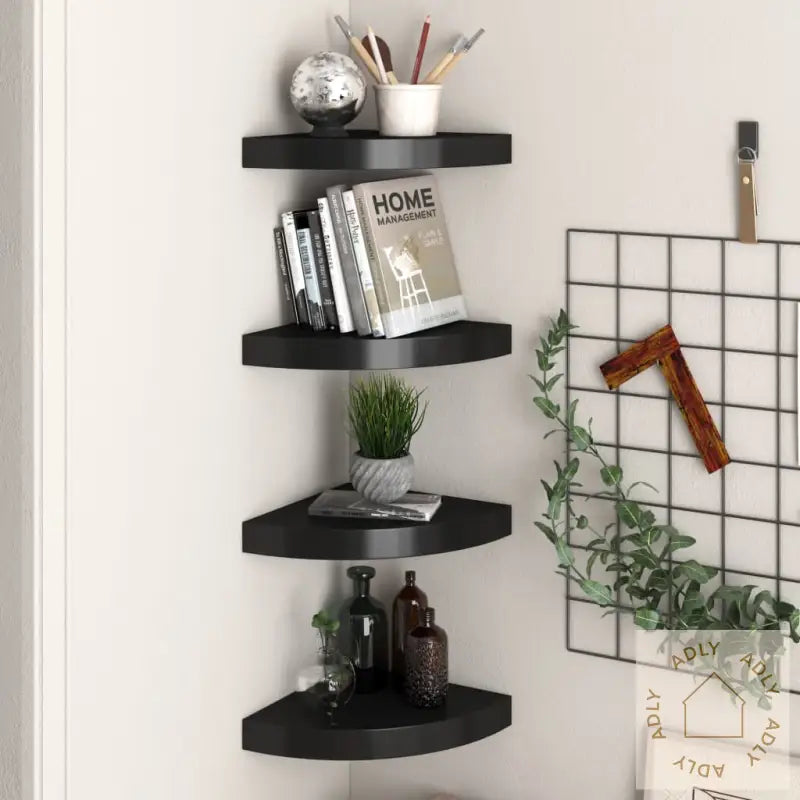 Flytende Vegghyller 4 Stk Svart 25X25X3,8 Cm Mdf