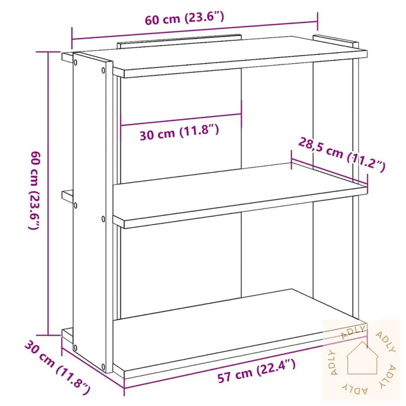 Bokhylle 3 Etasjer Gammelt Tre 60X30X60 Cm Konstruert Tre