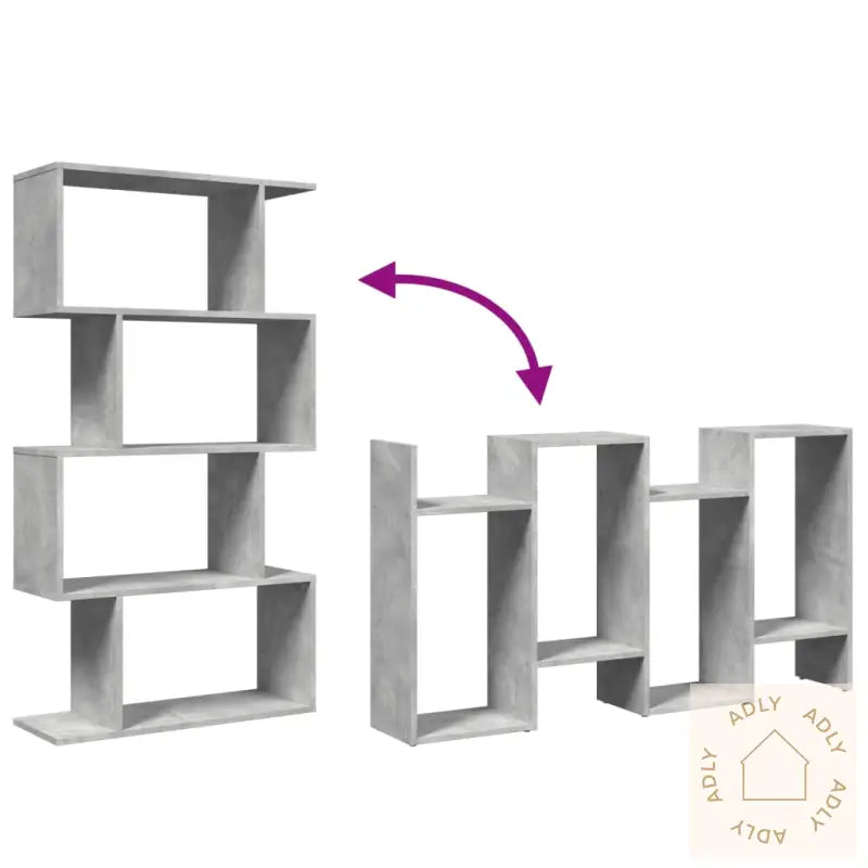 Romdeler Bokhylle 4 Lag Betonggrå 70X24X129 Cm Konstruert Tre