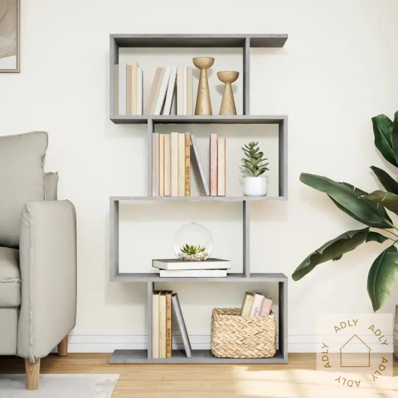 Romdeler Bokhylle 4 Lag Betonggrå 70X24X129 Cm Konstruert Tre