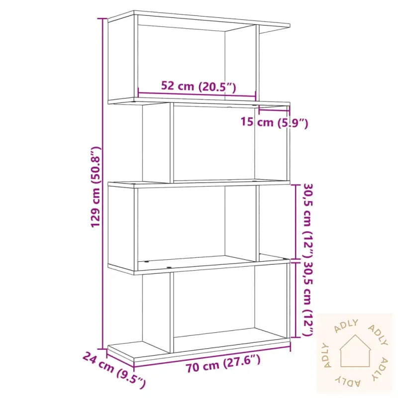 Romdeler Bokhylle 4 Lag Betonggrå 70X24X129 Cm Konstruert Tre