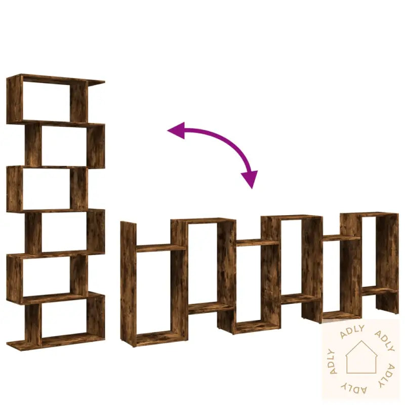 Romdeler Bokhylle 6 Lag Røkt Eik 70X24X193 Cm Konstruert Tre