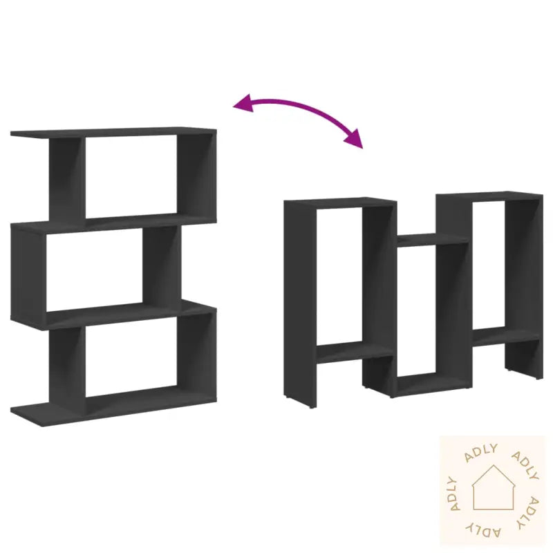 Romdeler Bokhylle 3 Etasjer Svart 70X24X97 Cm Konstruert Tre
