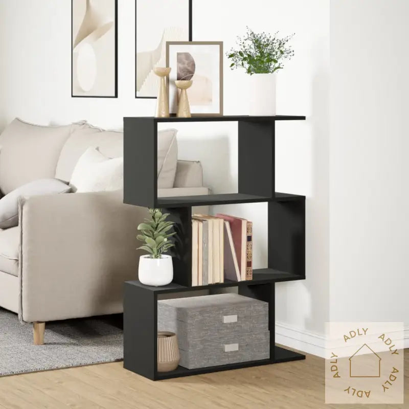 Romdeler Bokhylle 3 Etasjer Svart 70X24X97 Cm Konstruert Tre