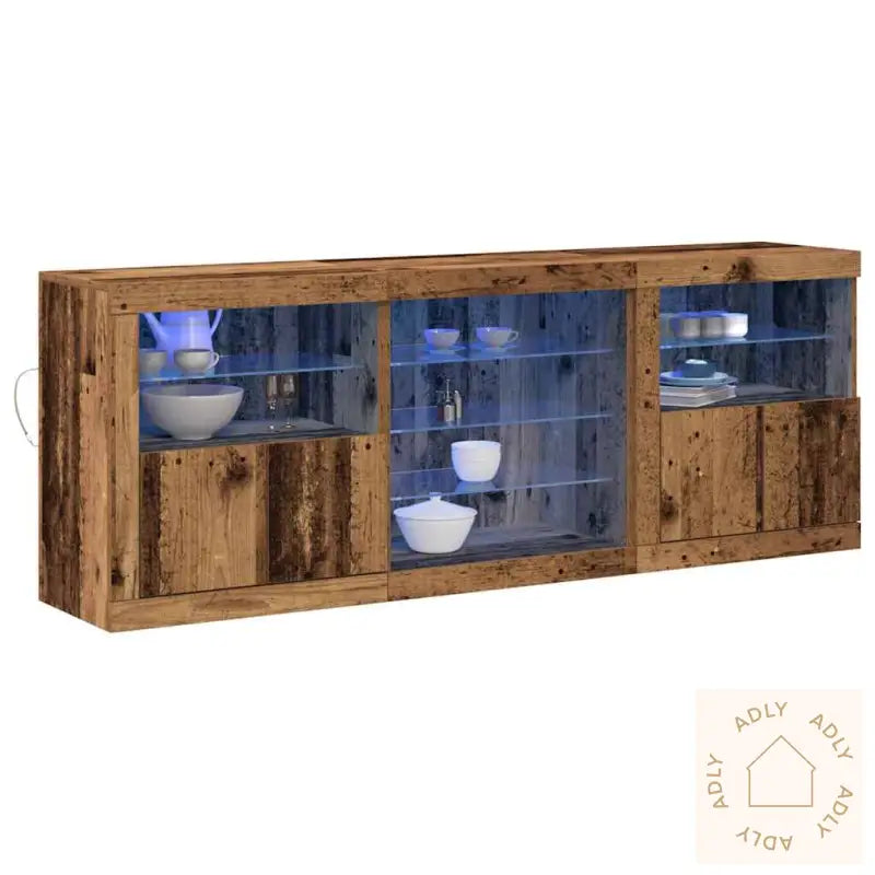 Skap Med Led-Lamper Gammelt Tre 181,5X37X67 Cm Ingeniørt Tre
