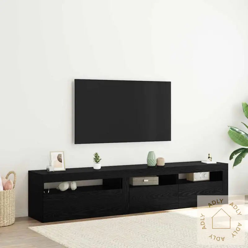 Tv-Stativer 2 Stk Med Led-Lamper I Svart Eik Og Konstruert Tre