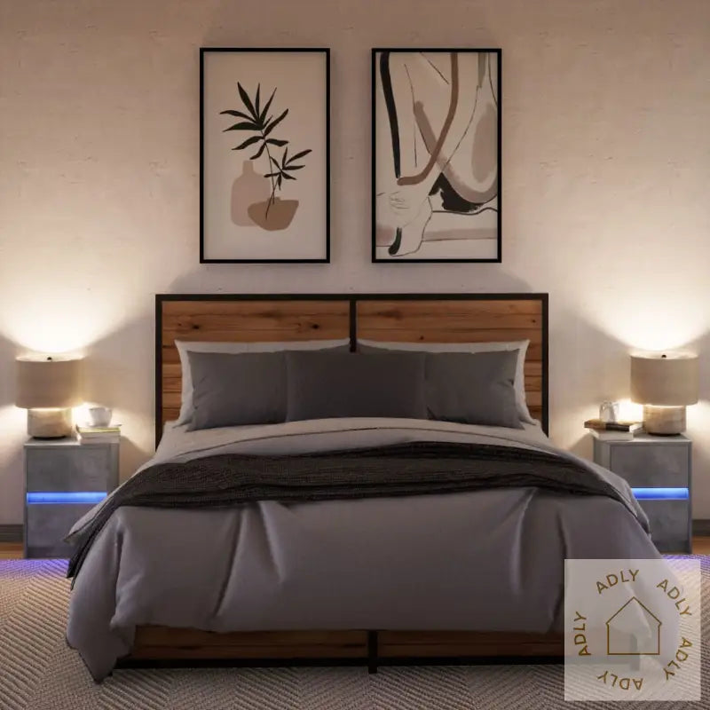 Nattbord Med Led 2 Stk Betonggrå Konstruert Tre