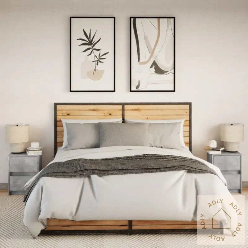 Nattbord Med Led 2 Stk Betonggrå Konstruert Tre