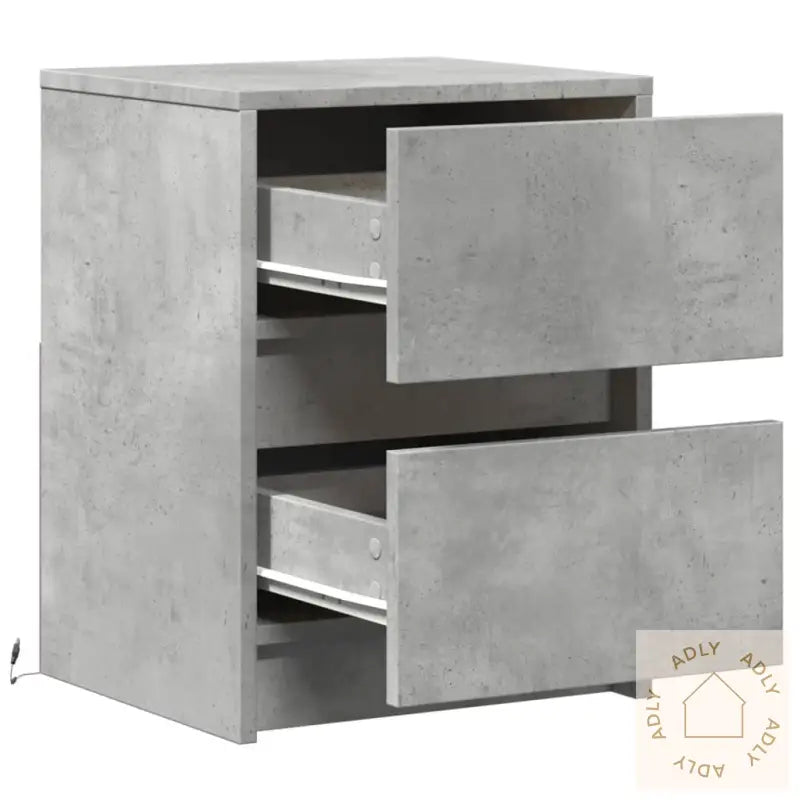 Nattbord Med Led 2 Stk Betonggrå Konstruert Tre